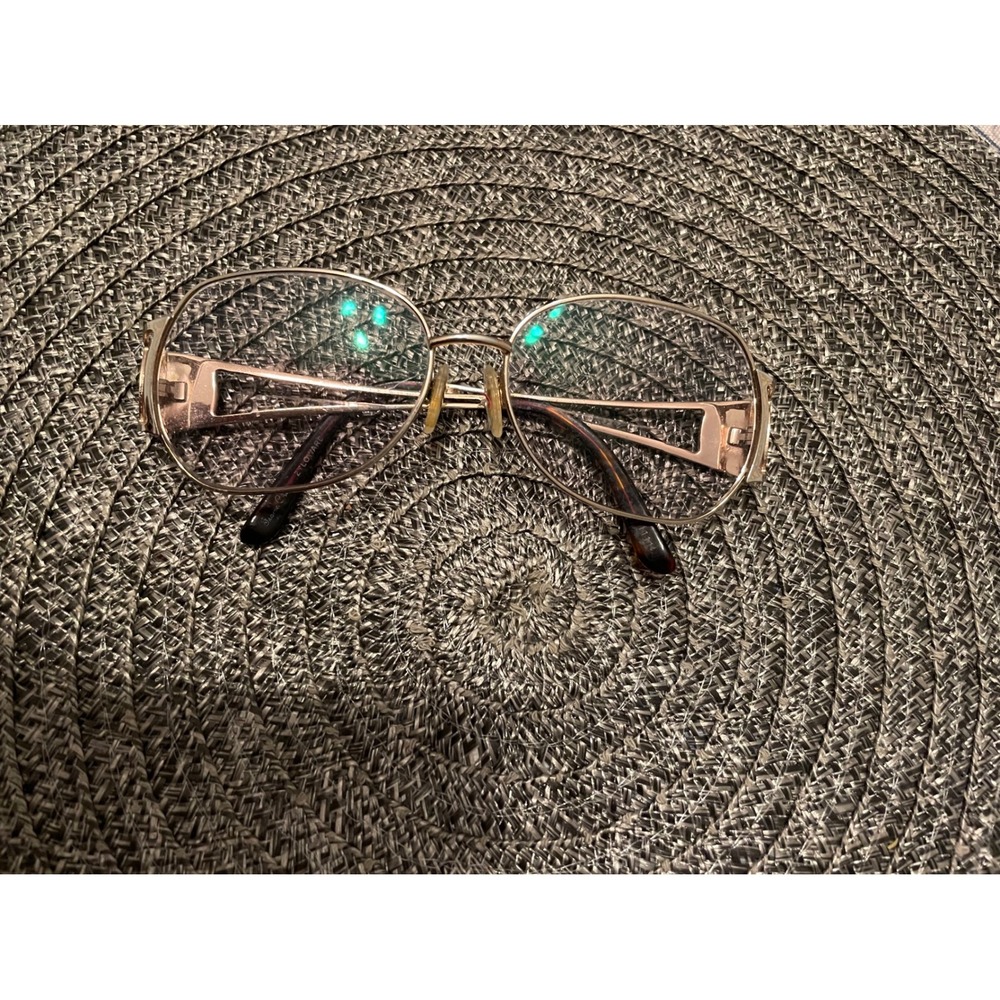 Vintage Zyloware Gold Metal Eyeglass Frames Rhinestone Floral Temples 57-16